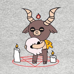 Cute Little Satan Goat over Pentigram with Skull and Candles T-Shirt